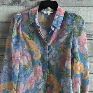 Women's Floral Blouse, Sheer, Perfect for Layering, Medium